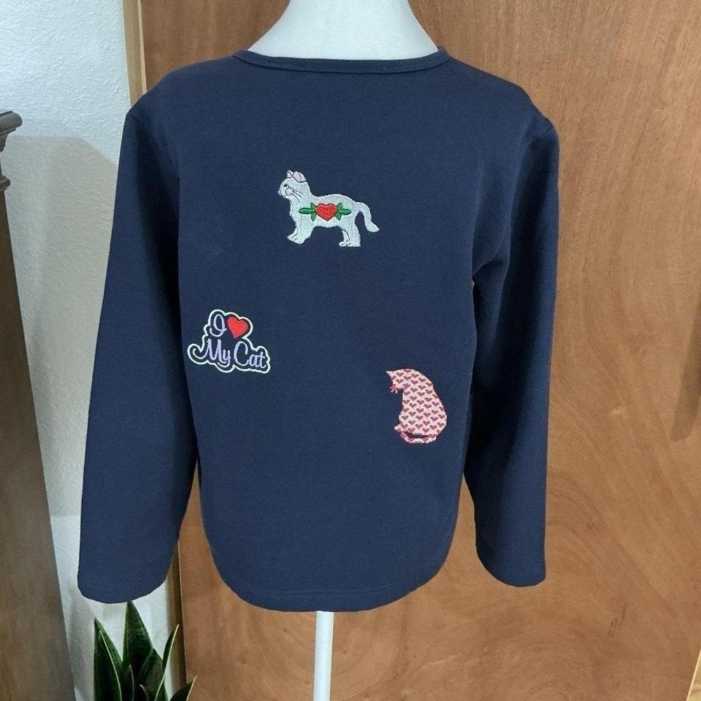 Whimsical Embroidered Cat Cardigan Jacket Orvis Vintage Buttons Roomy X-Small - Picture 5 of 8